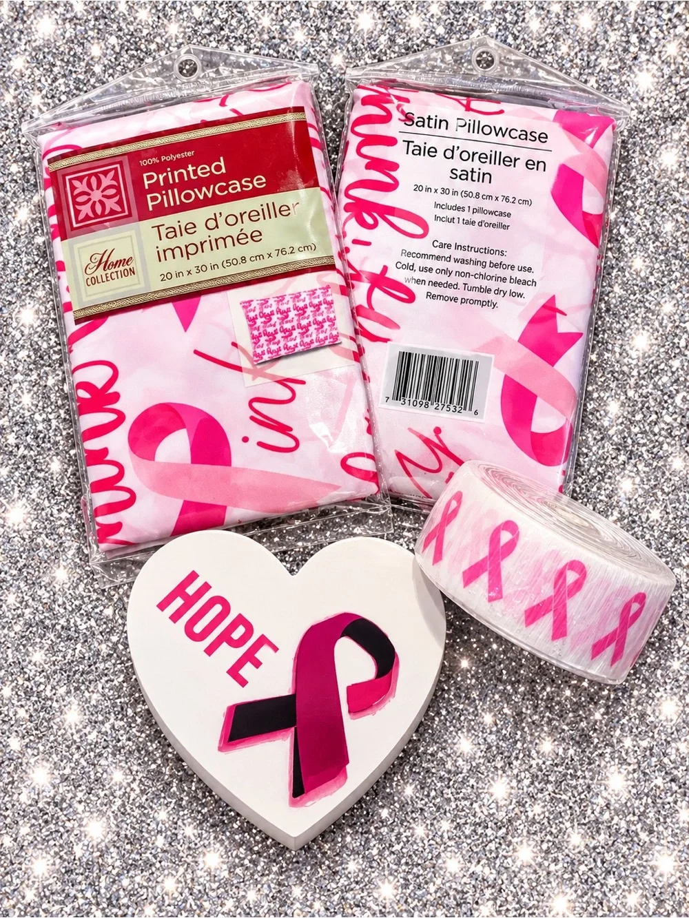 Home Collection Breast Cancer Awareness Satin Pillowcases Set With Decor
